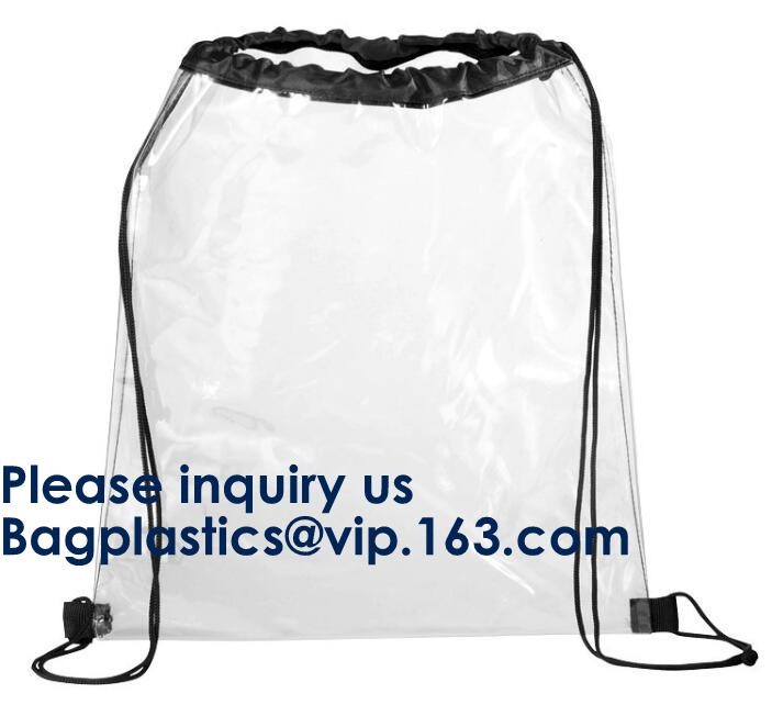 Transparent PVC Drawstring Bag With Colorful Rope,Clear PVC drawstring bag with gold string,Pvc Strips Printing Gift Pac