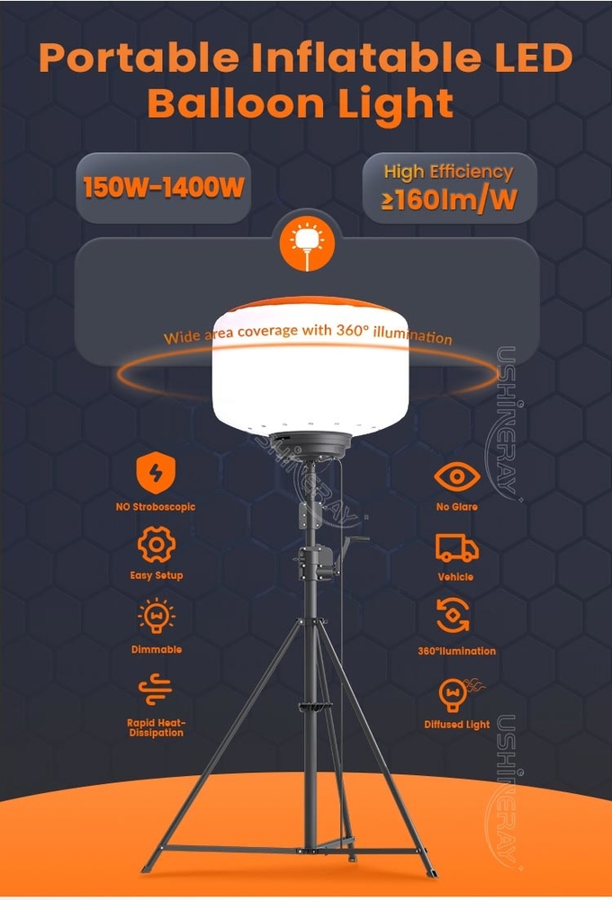 Tripod LED Balloon Lights 200W Moon Balloon Lighting Tower For Camping Outdoor