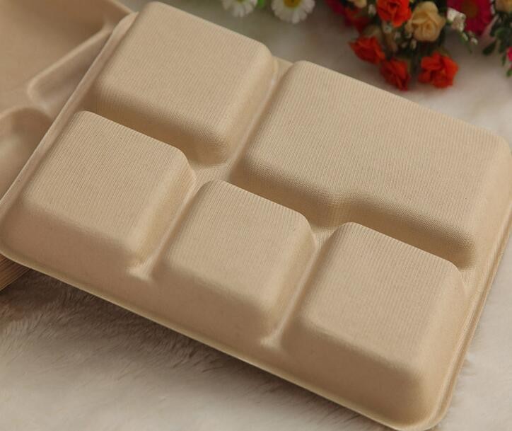 5 compartments Biodegradable Straw pulp food containers paper food trays