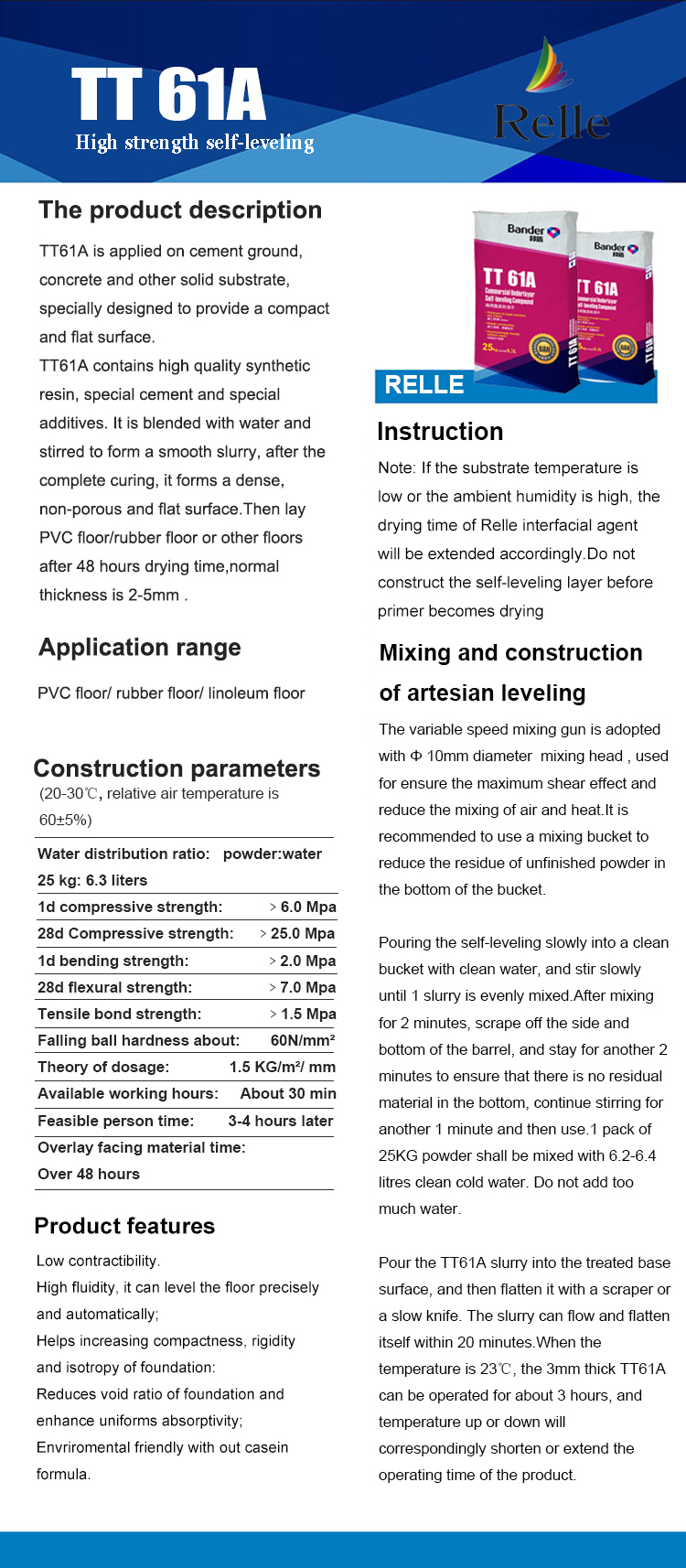 25mPa Strength TT61A Self Leveling Floor Compound Floor Leveling Compound For Wood