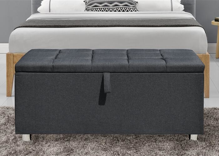Upholstered Fabric Storage Ottoman Dark UK FR Grey Fabric Blanket Box