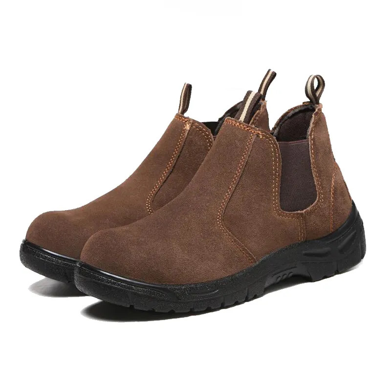 Brown Anti Electric Shock Shoes S3 Plastic Toe Safety Boots Anti Slip