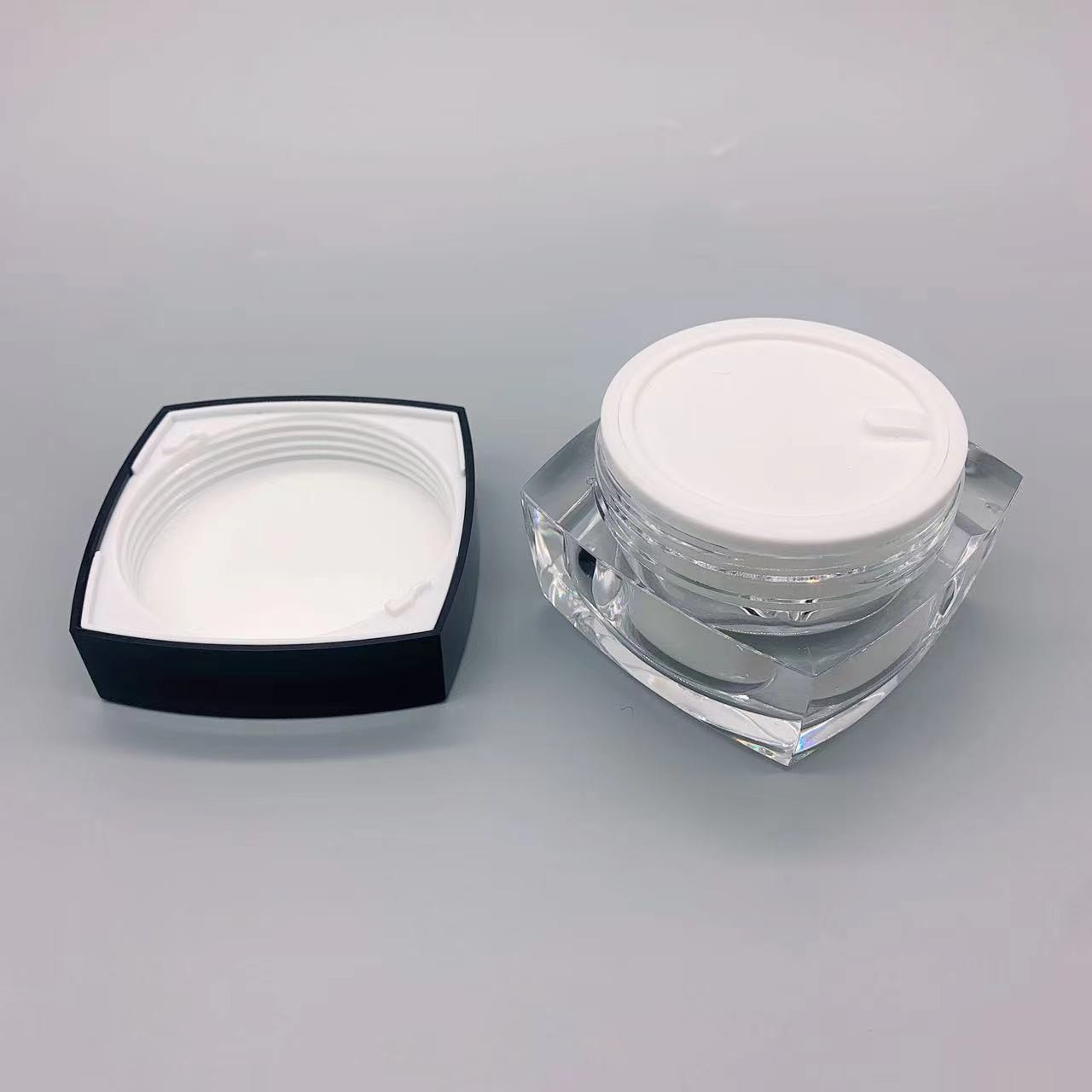 5g 10g 30g 50g Square Cream Jar Black Lid Transparent Base