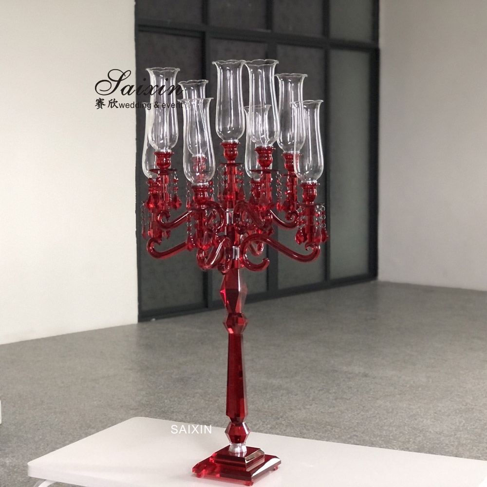 ZT-101B 9 arms blue colors crystal glass candelabra wedding table decoration