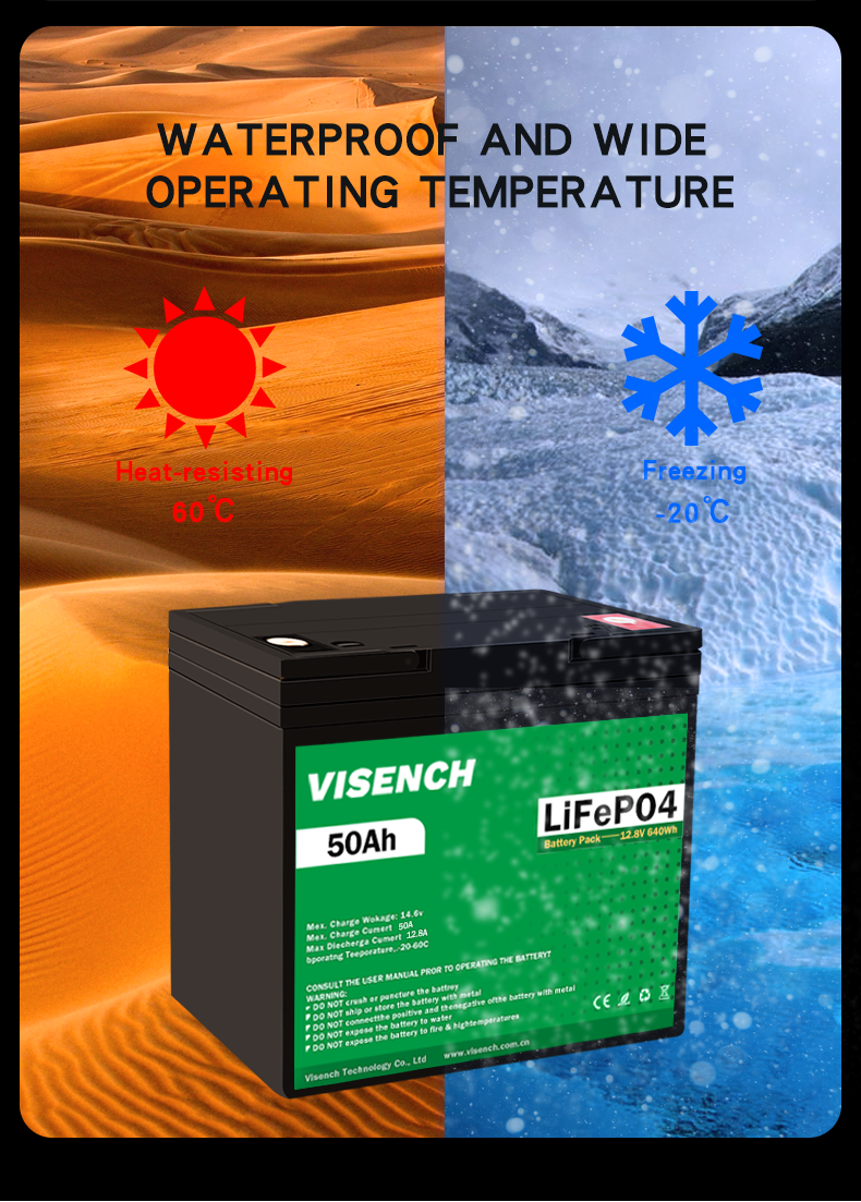 Visench 12V 50Ah Lifepo4 Lithium Iron Battery Pack Deep Cycle Times Battery Lifepo4 12V For Solar Energy System