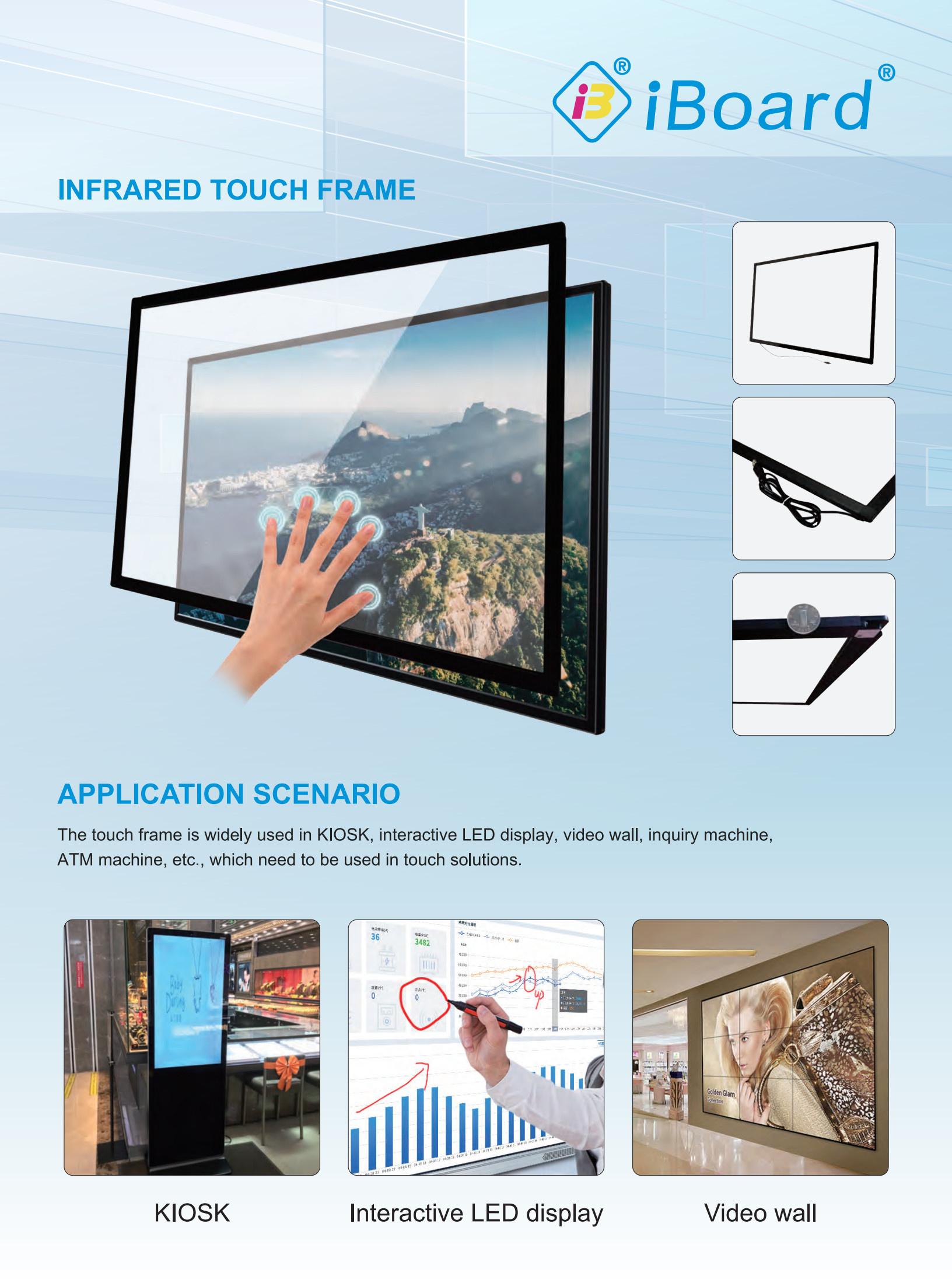 32 IR Touch Frame Interactive touchscreen overlay 22~300 inch Customized size