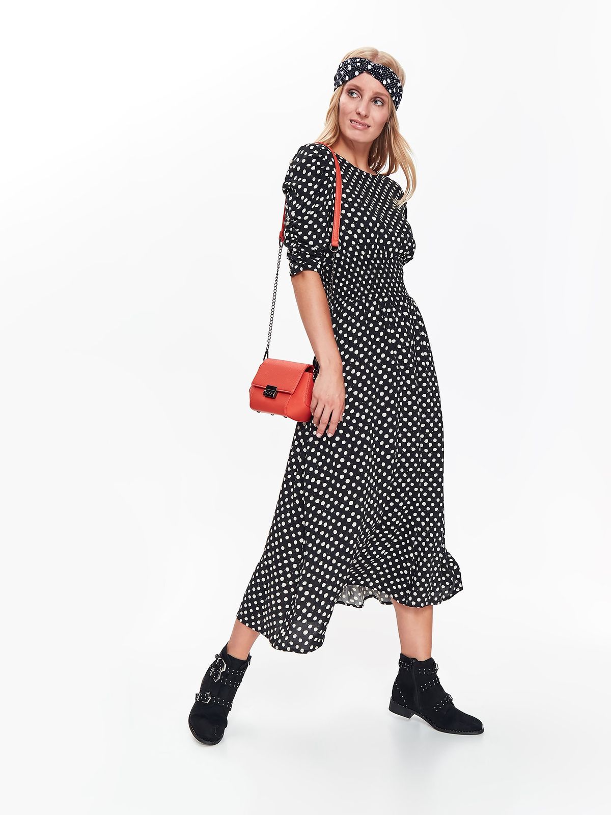 Women Elegant Short Sleeve Polka Dot Casual Maxi Dresses With 100% Viscose