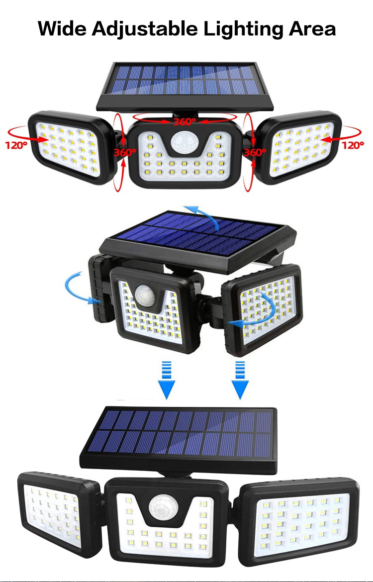 IP65 ABS Outdoor Solar Garden Light 74 LM LED Three Mod Wall 5000K