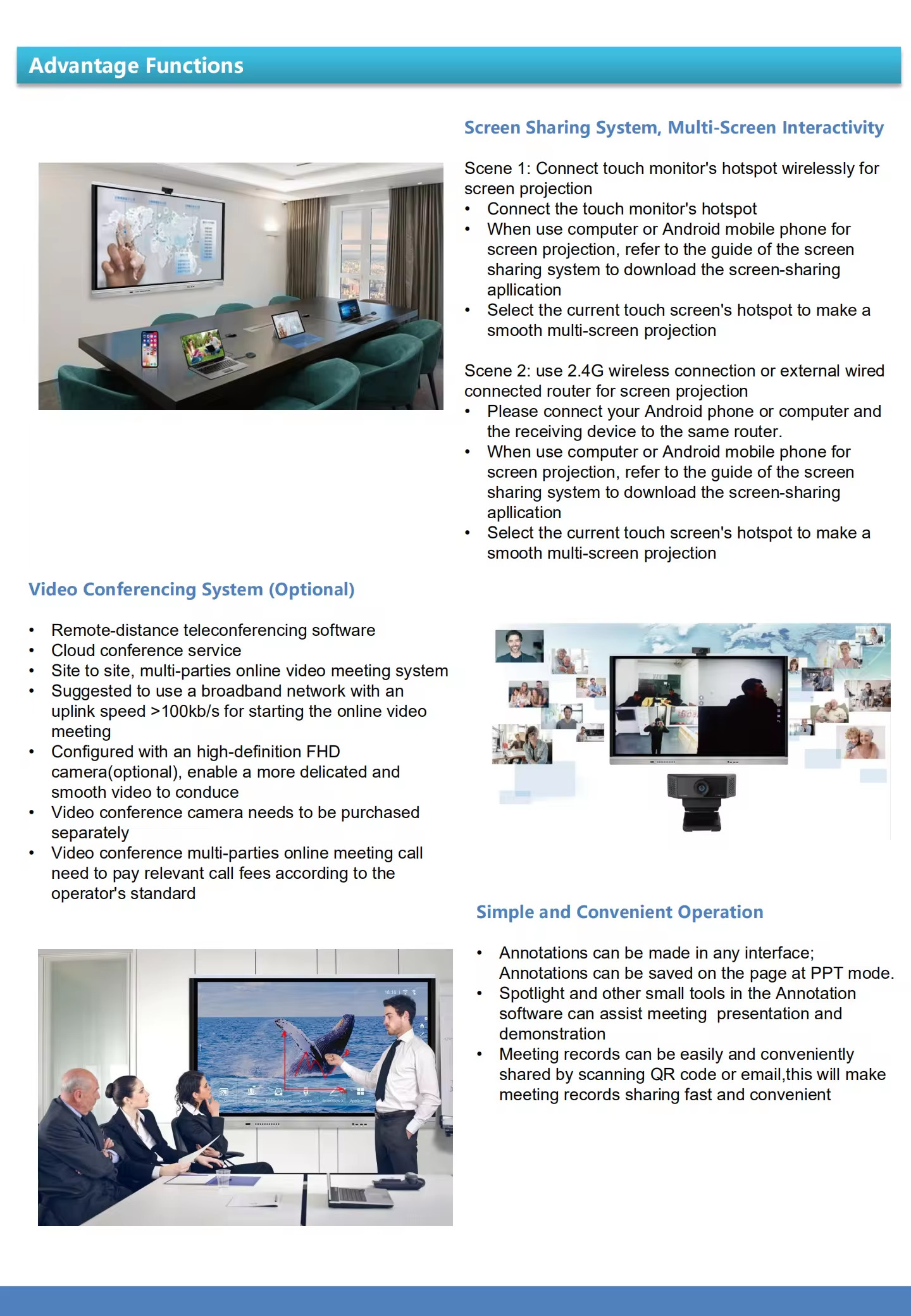 iBoard 65 Inch 4k LCD Interactive Boards Digital Flat Panel Smart Touch Screen for Conference Classroom