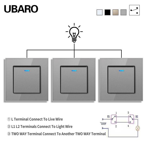 82Types EU Standard Wall Mounted Dual Light Switch For Home Office 1Gang 3Way Intermediate Switch 250V 10A 2000W/Gang