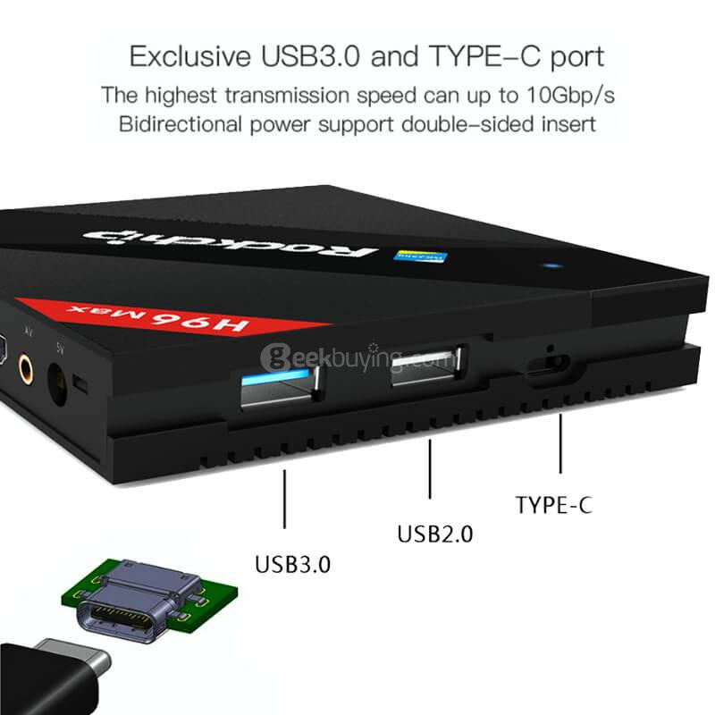 H96 MAX RK3399 Hexa Core 2.0Ghz 4K TV BOX Android 6.0 4G/32G Type C AC WIFI 1000M LAN Bluetooth
