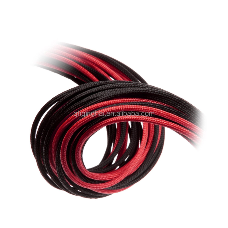 Sleeve Computer Cable Extension Kit - 24-pin ATX Cable Extension + Dual 6+2 Pin Series - BLACK/RED Elbow Data Cable