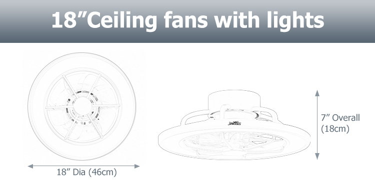 6 Speeds Adjustable Ceiling Fan Hidden Blades Remote Control LED Light Source 1stshine