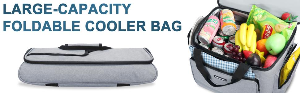 Silver White Large Insulated Tote Cooler Bag With Zipper Soft Men'S 60Can 0.8kg