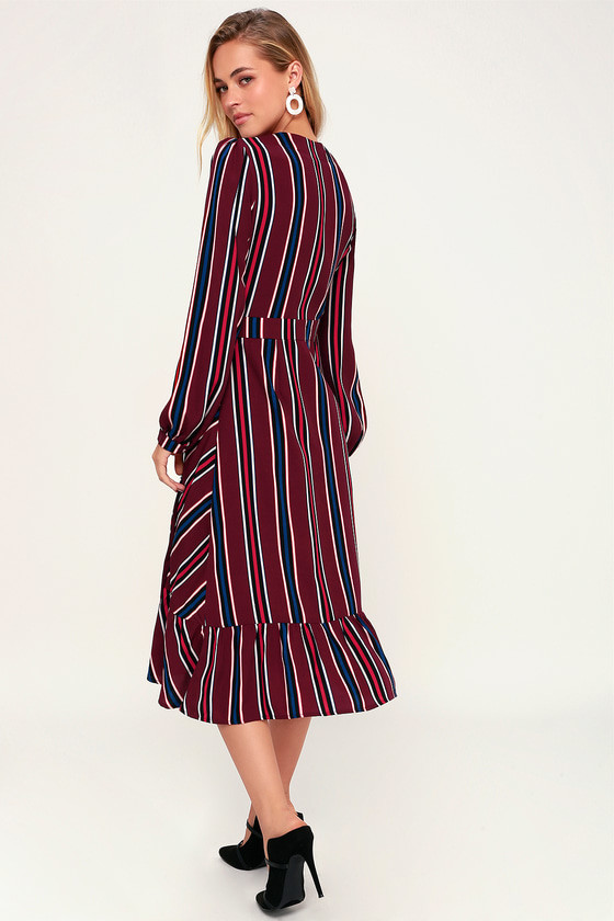 Latest Designs Wome Fasion Button Up Stripe Midi Dress
