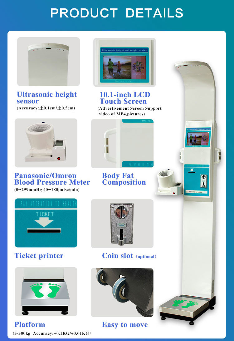 AC160v Coin Operated Height Weight Blood Pressure Monitoring Machine For Hospital