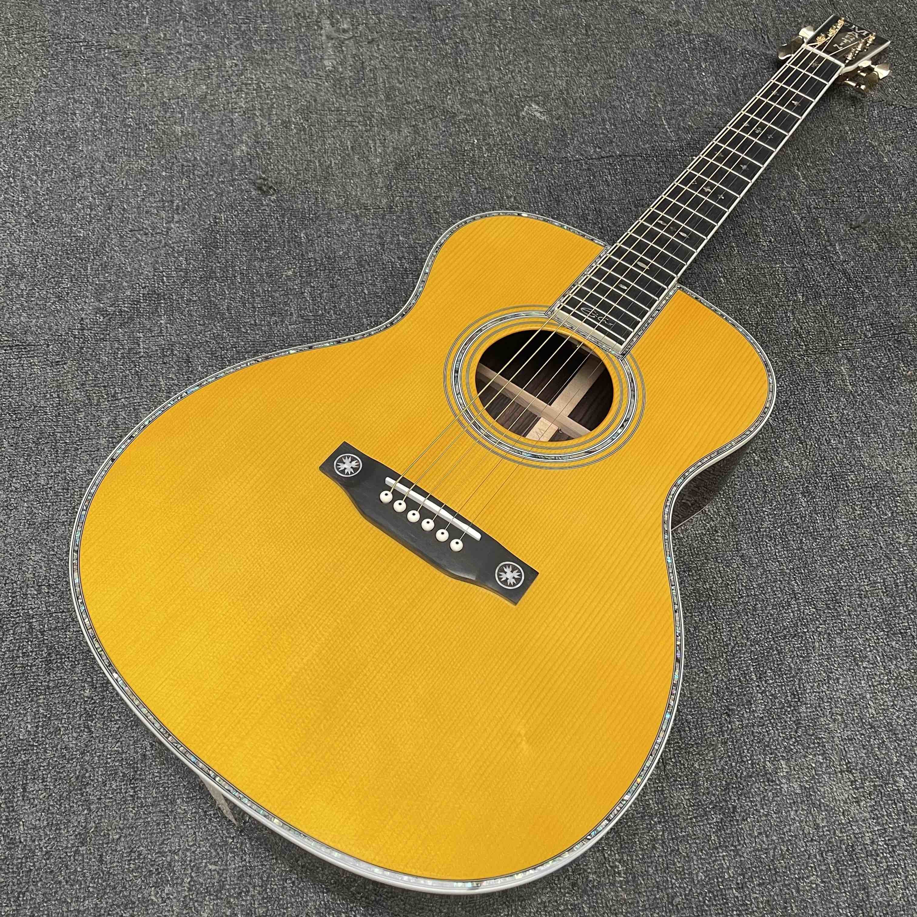 Custom Logo on Headstock, Solid Spruce OM Body Solid Rosewood Back Side Acoustic Electric Guitar Abalone Binding