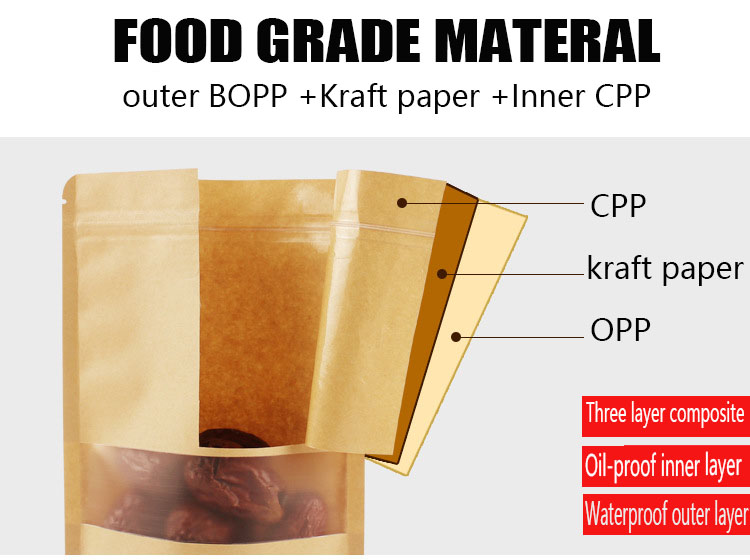 Kraft Paper Bags With Your Own Design And Window And Heat Seal And Zipper Top