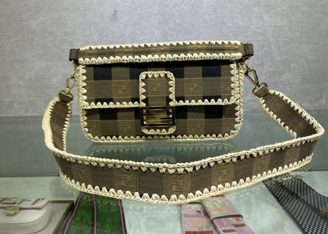 Women F Letters Pattern Denim Baguette Bag Embroidery Series