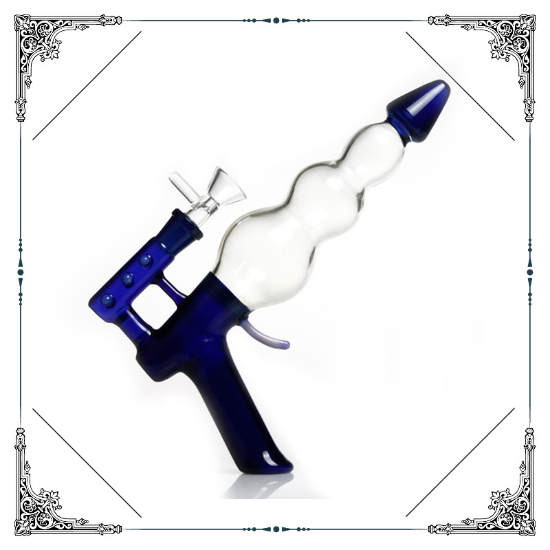 Blue Gun Glass Water Bubbler 9 Inches Glass Water Pipes For Smoking Hookah