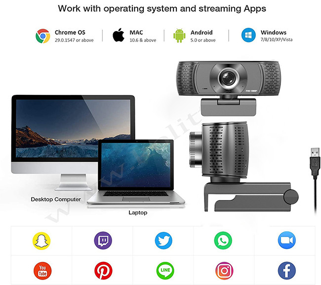 120 Degree Wide Angle Web Camera , 1080P 60FPS Streaming Camera