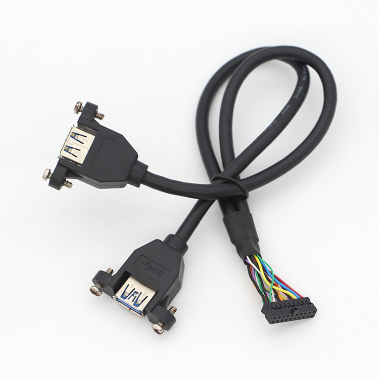 Y Splitter Screw Locking Stud Dual USB 3.0 Type A Female Panel Mount USB Cable with Molex