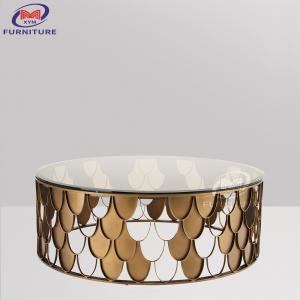 China Bronze Stainless Steel Fish Scale Coffee Table Round Marble Desktop on sale