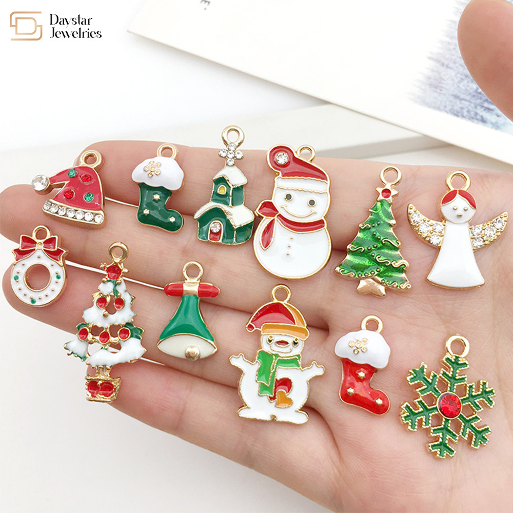 Gold Plated Enamel Christmas Charms For Jewelry Making Earrings Necklace Bracelet