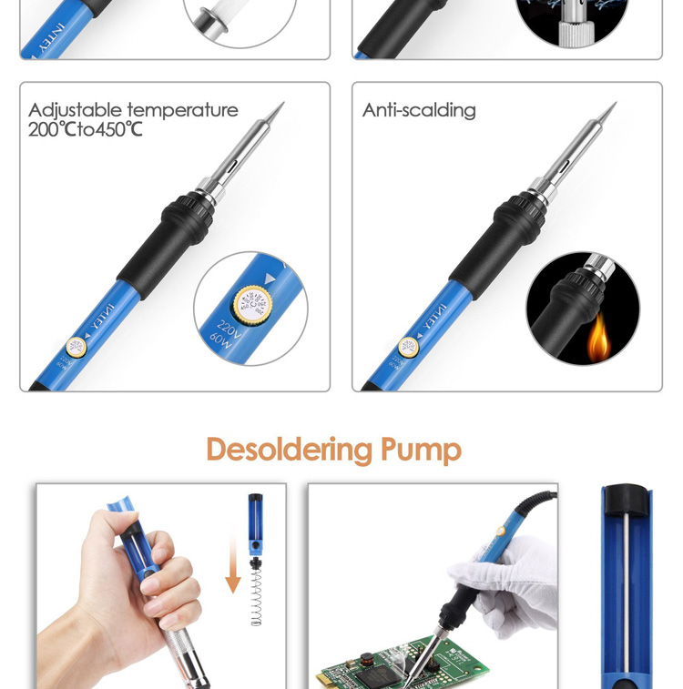 60W Soldering Iron Kit Adjustable Temperature 200V~230V Green K014