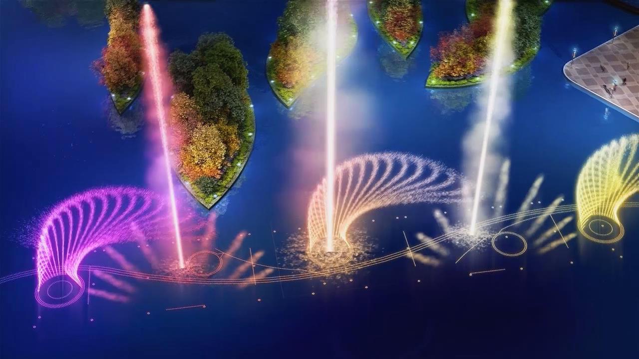 Multimedia floating shooting fountain