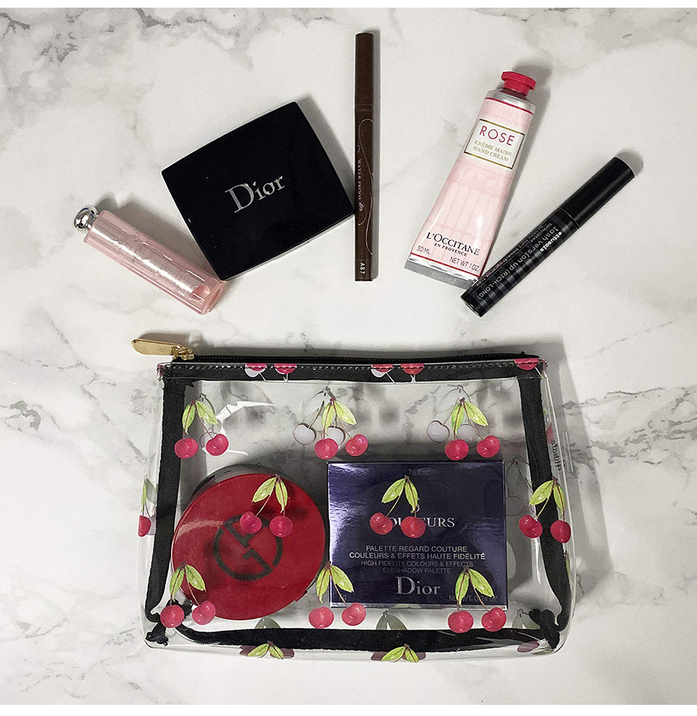 Cherry Print Clear PVC Makeup Cosmetic Bag For Travel