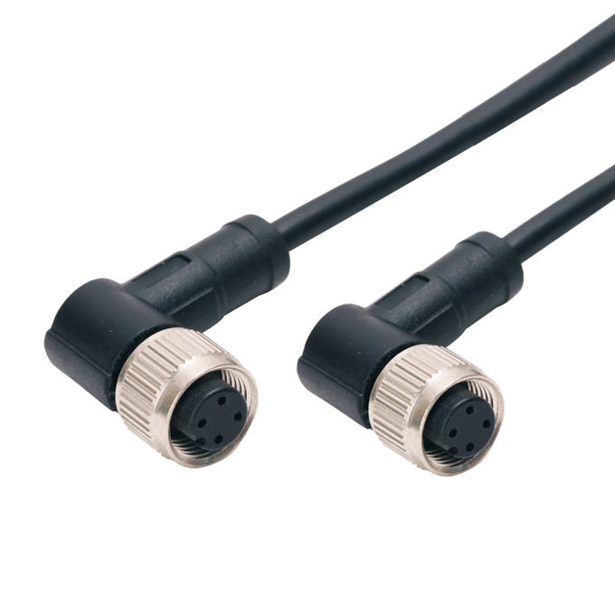 250V M12 Waterproof Connector A Coding IP67 90 Degree 4pins Female Molding Connector