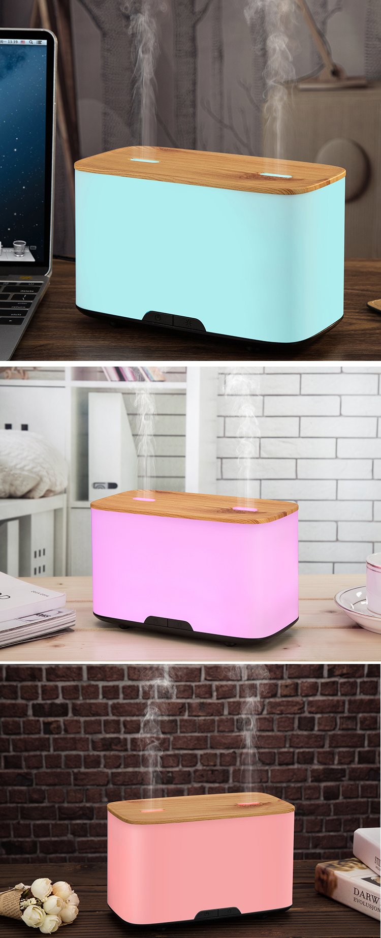 Marble Grain Double Mist Nozzle Humidifier Wood Aromatherapy Diffuser