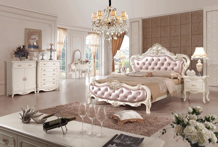 Guangzhou french white leather queen size bed loft bed 6028