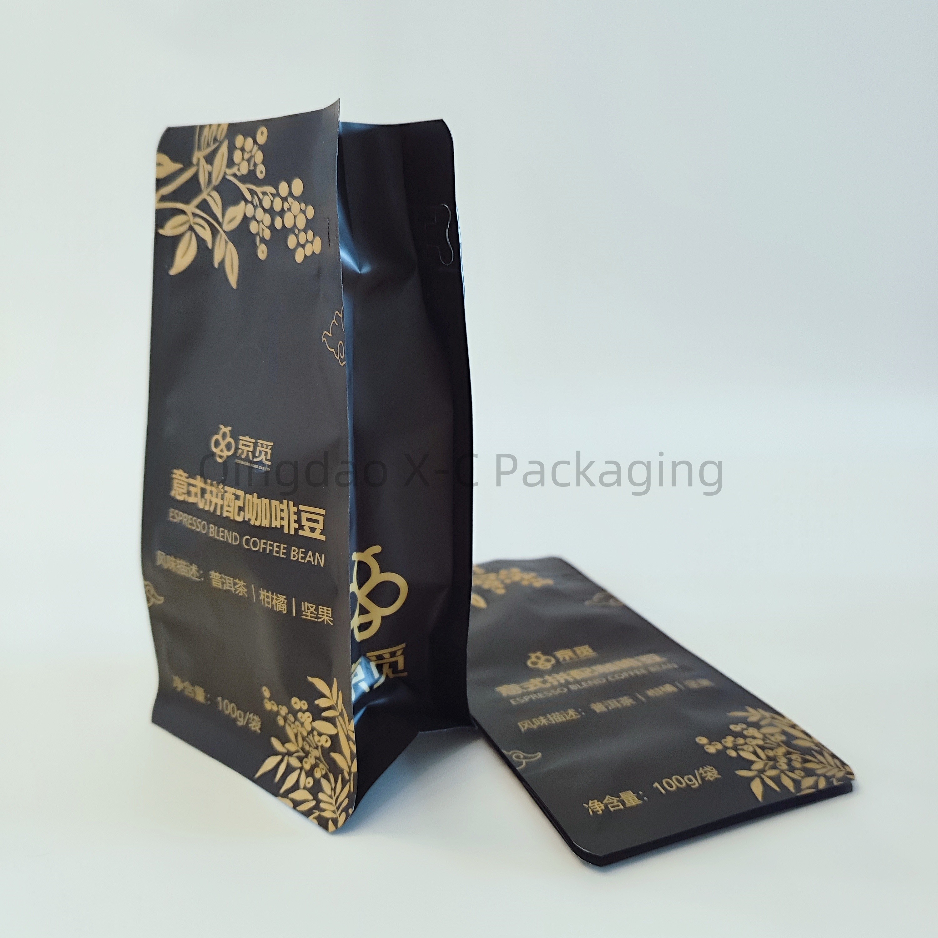 Custom Zipper Eight Side Seal Bag Aluminum Foil Stand Up Pouch With One Way Valve