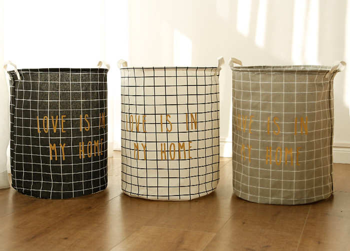 Puting Foldable washing laundry clothes basket toy storage bag large box customized Grey plaid love is in my home