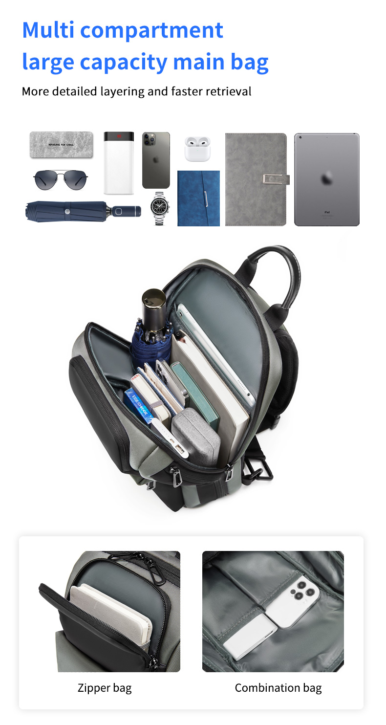 High Capacity Waterproof Mens Sling Bag Sports Crossbody Bag Wear Resistance