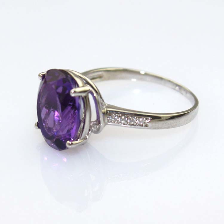 Sterling Silver Ring with 10mmx12mm Oval Purple Cubic Zircon (R206)
