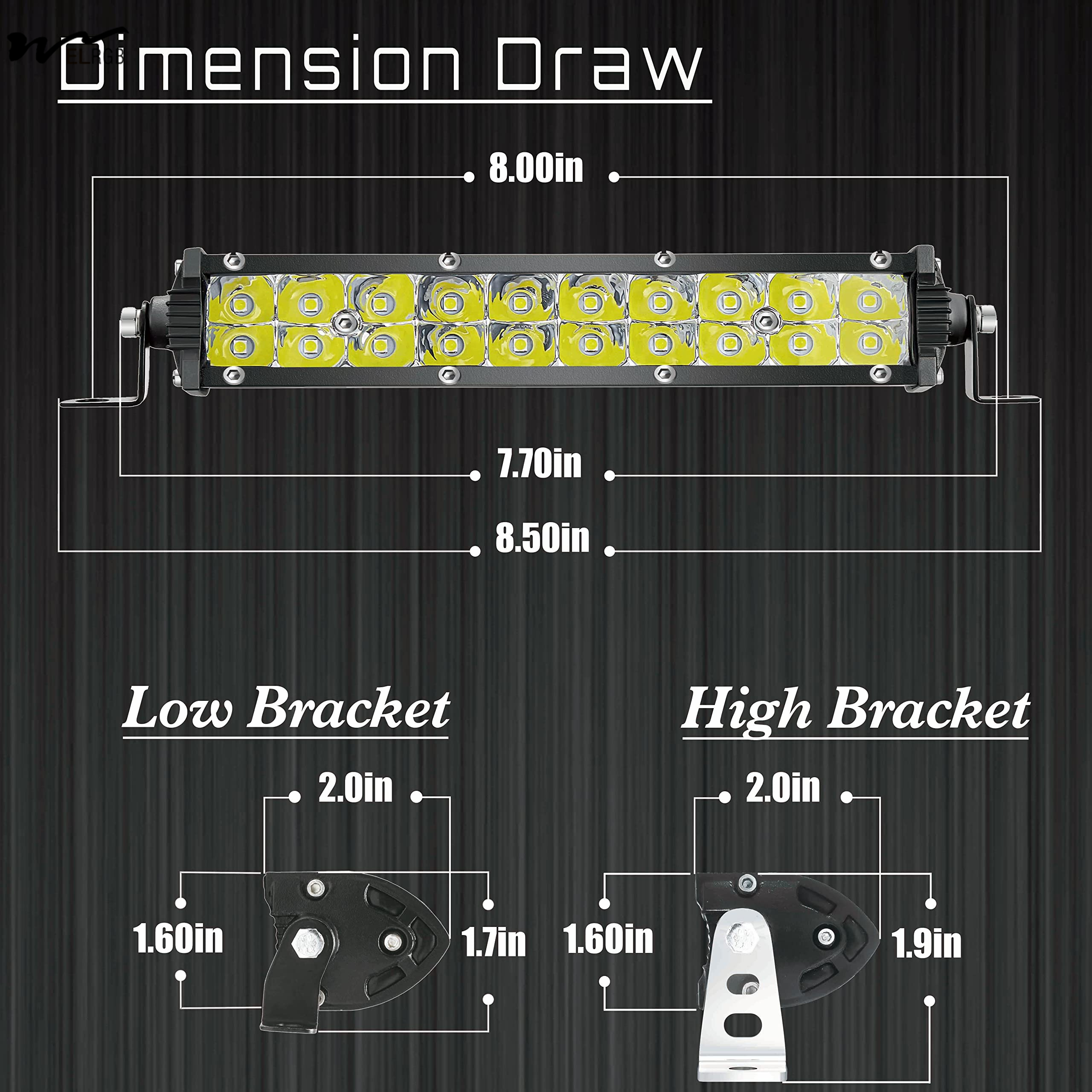 7 Inch Slim LED Light Bar for Truck 60W 6000lm Waterproof Lightbar Working Time hours 50000