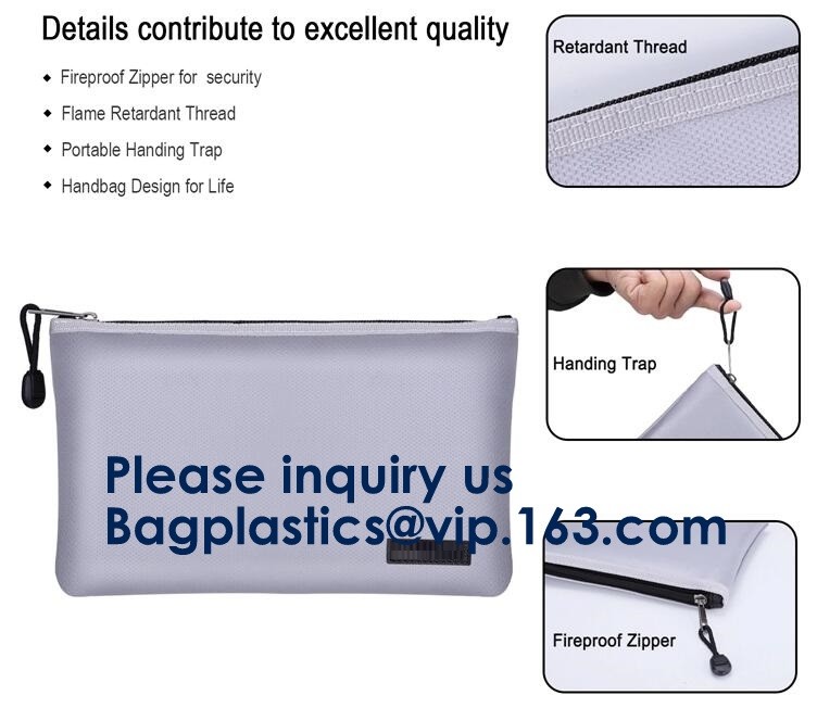 Fiberglass Waterproof Durable,Fire Resistant Document bag Fire Proof Bag,Non-itchy Fiberglass Fireproof Water Resistant