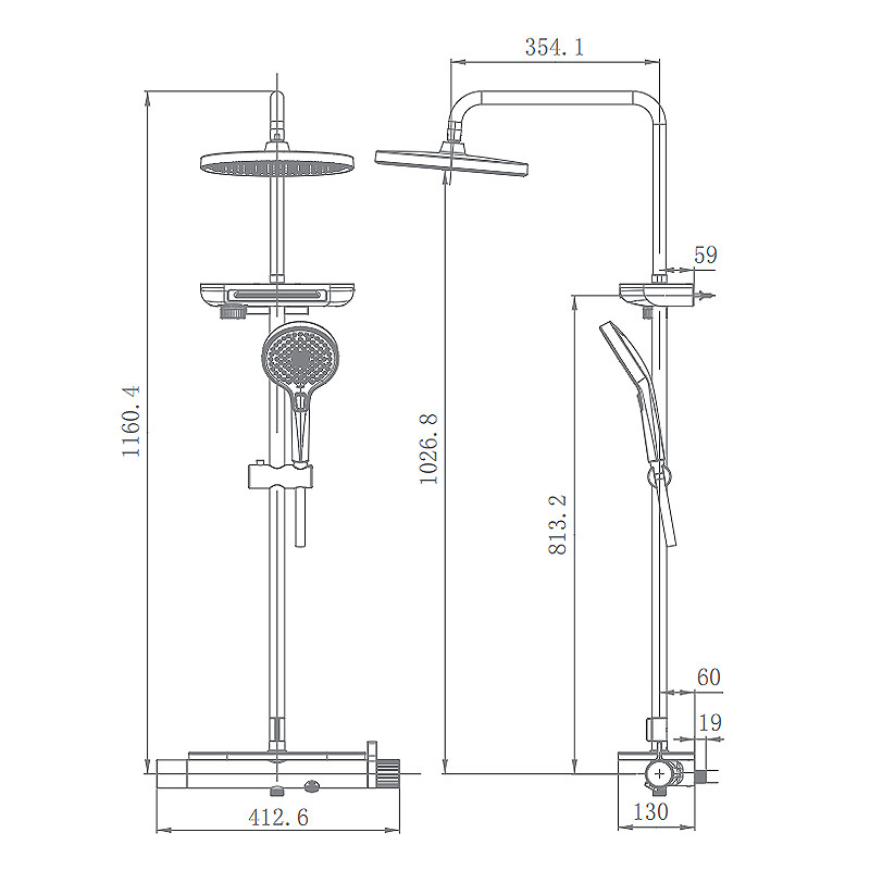 Thermostatic Bathroom Hand Shower Mixer Set Gold Style Two Way Brass