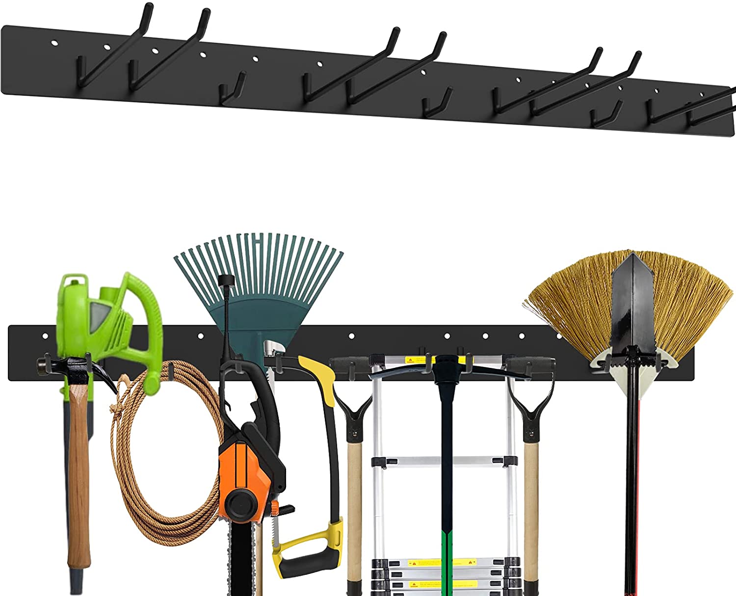 Stocked and Non-folding Aluminum Garden Yard Tool Storage Rack with Heavy Duty Hooks