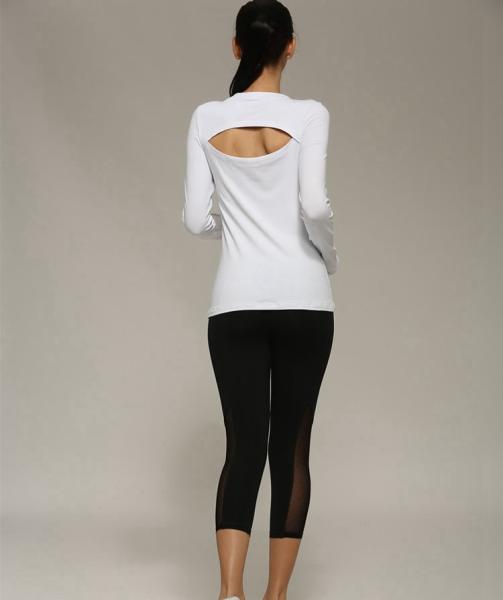 solid color round neck long sleeve nylon sports fitness T-shirt for ladies