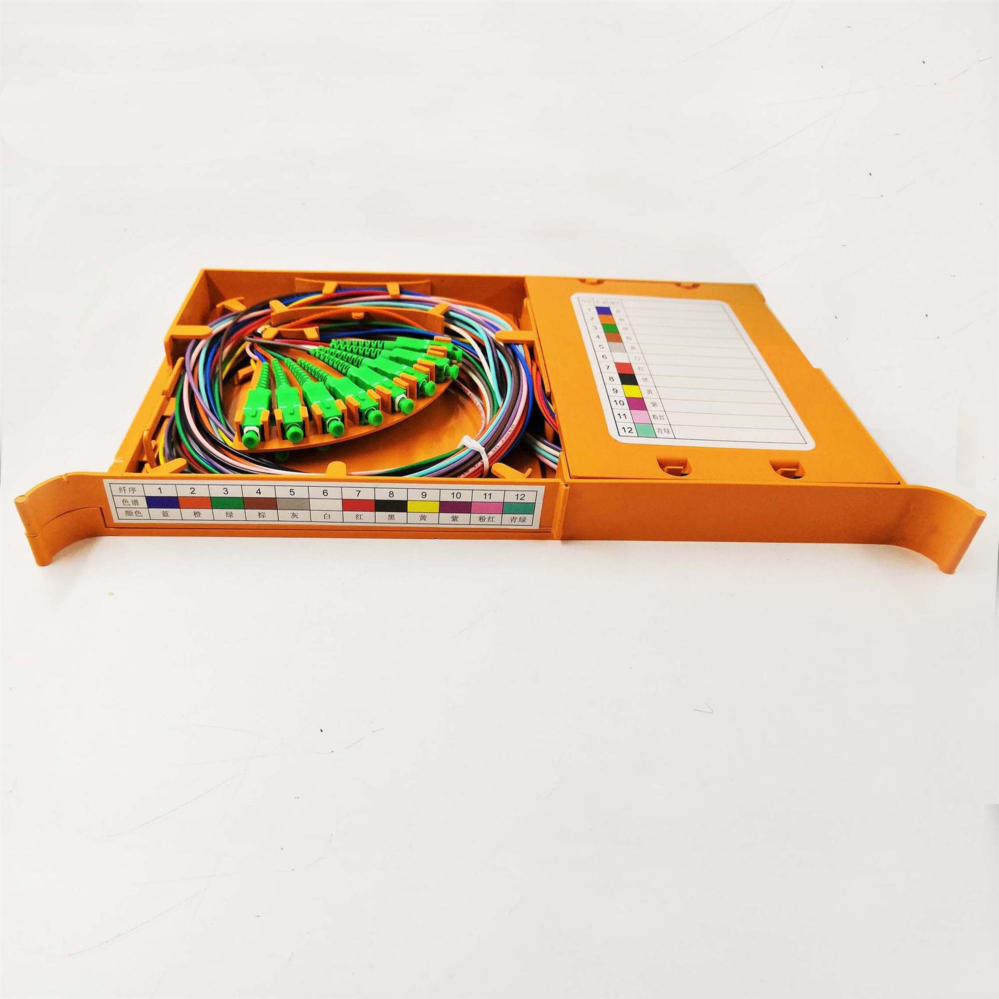 ABS Plastic 12 Colored Pigtails Optical Splice Tray Cassette