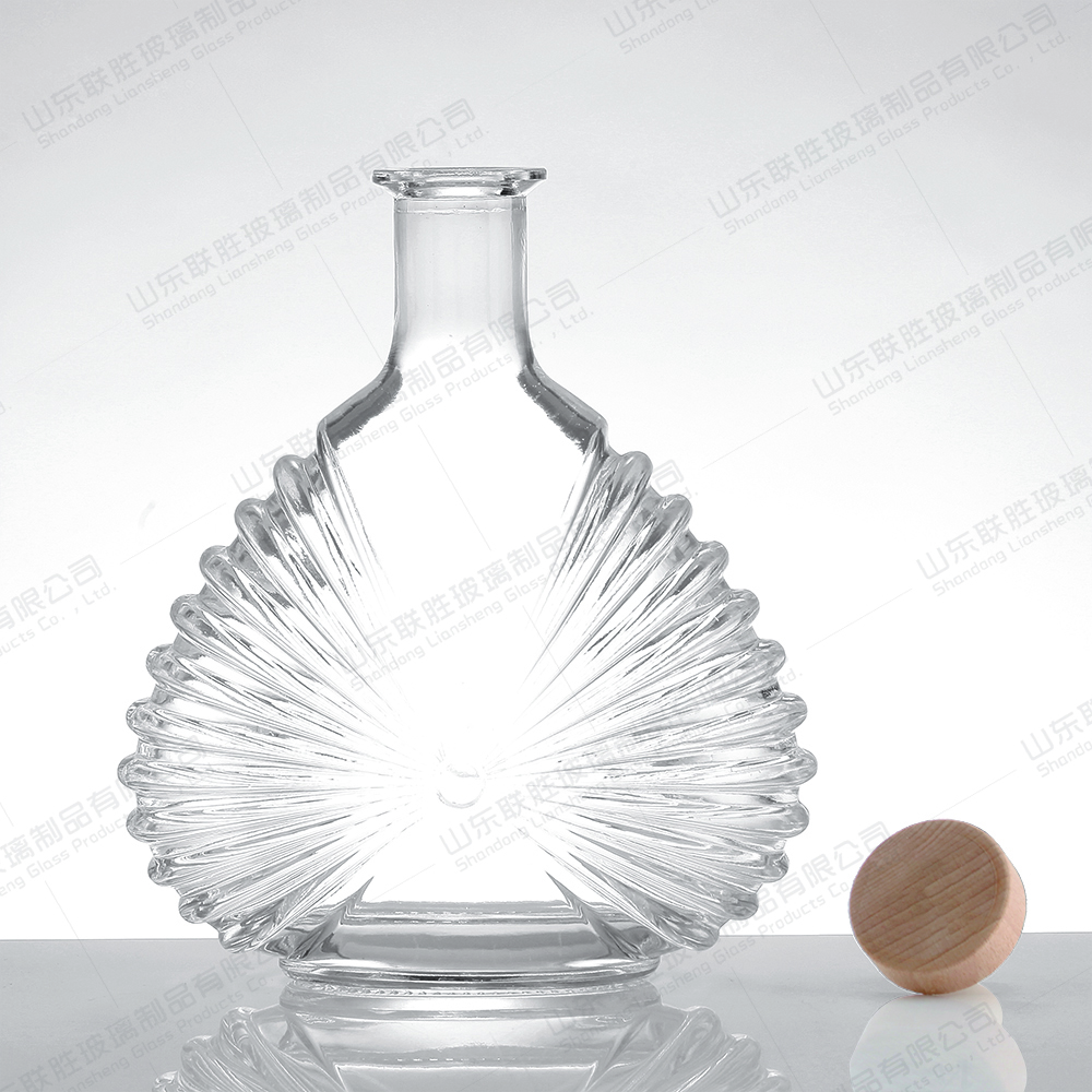 Clear Glass Bottle with Cork 750ml 1000ml Flat Carved Artistic Base Material Glass