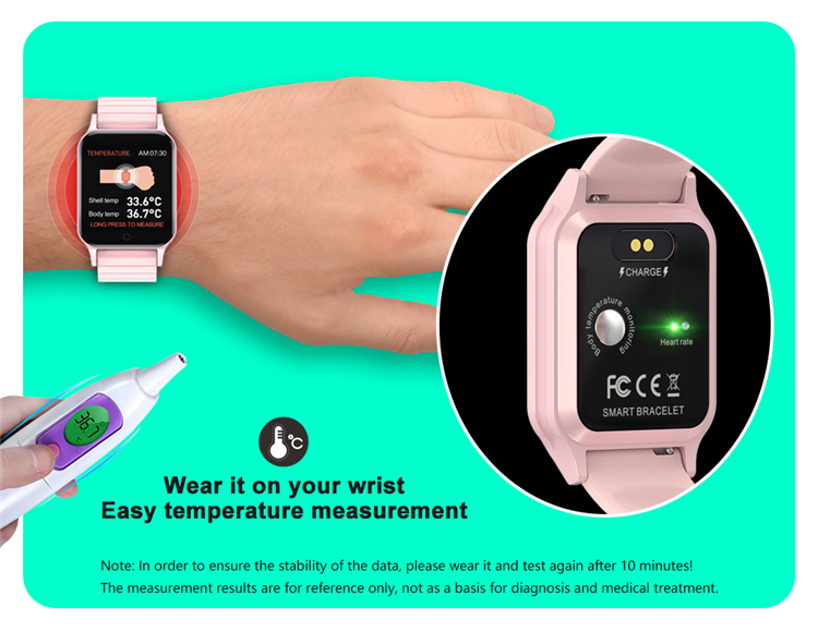 T96 Smartwatch Body Temperature Kids Waterproof Measuring Gts T96 Bracelet Fitness Health Tracker ECG