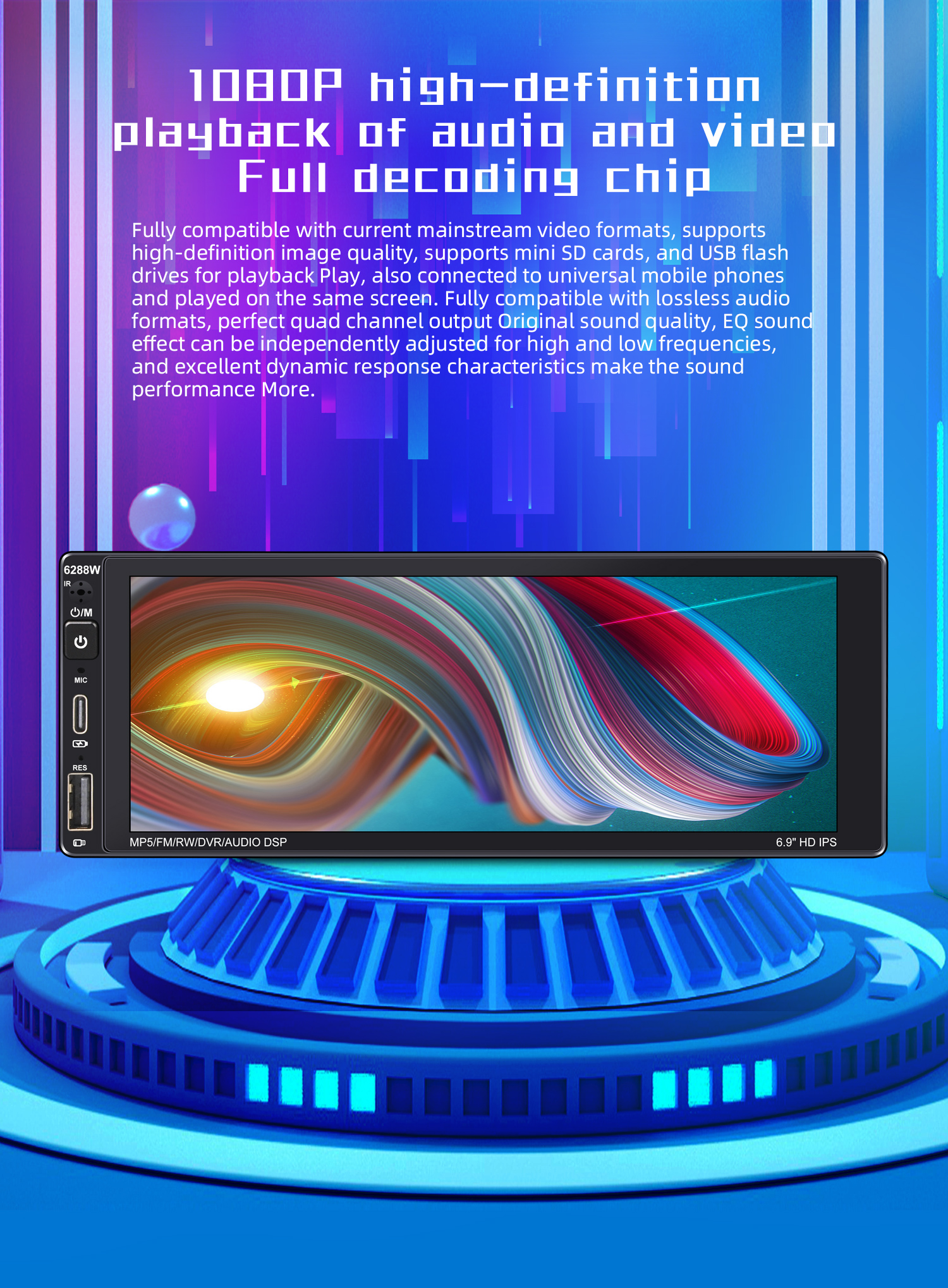 Universal 6.9 Inch Car Radio Stereo WIFI BT FM DVR DSP GPS Navigation