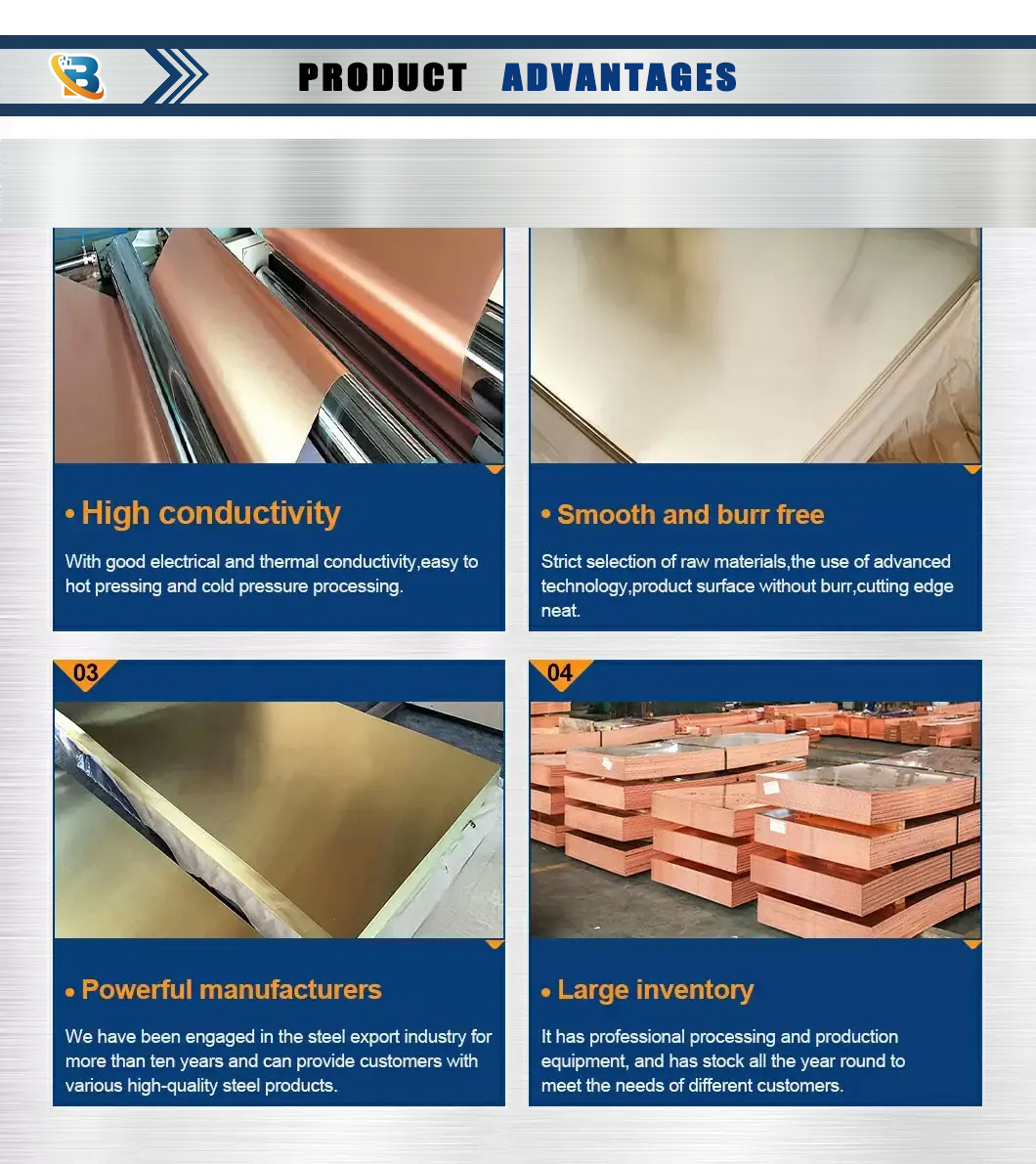Copper Alloy C17200 C1100 H65 0.025-10mm Red Copper Sheet for Lead Frame