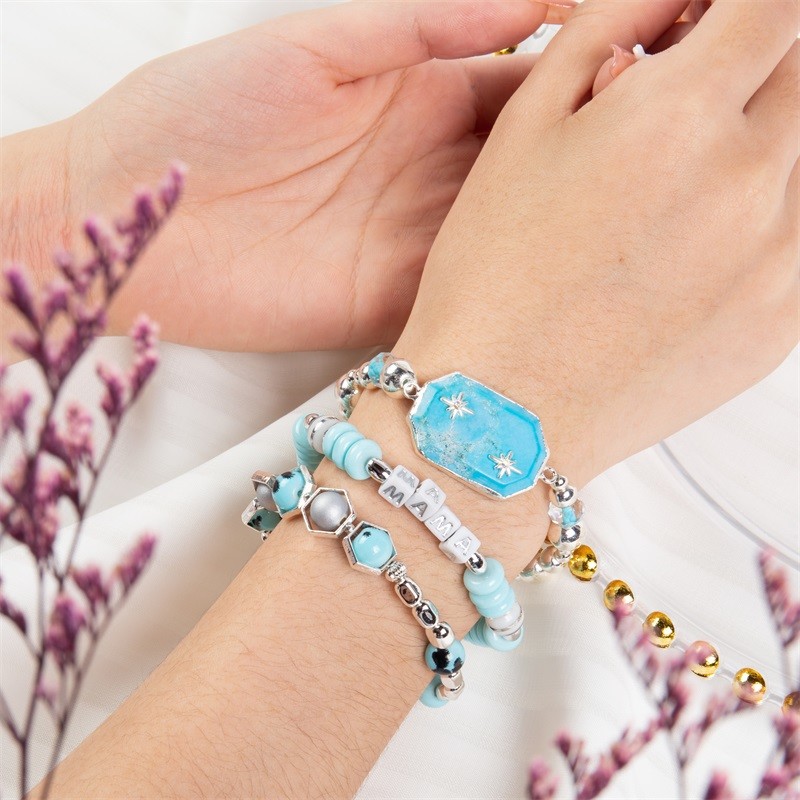 Silver Stars Natural Turquoise Anxiety Relief Bracelet