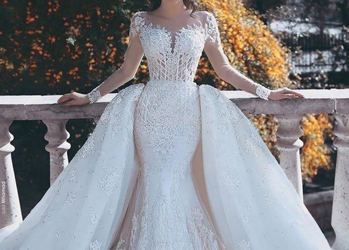 Outside Mermaid Ballgown Bridal Gowns Beading 2 In 1 Long Train Lace